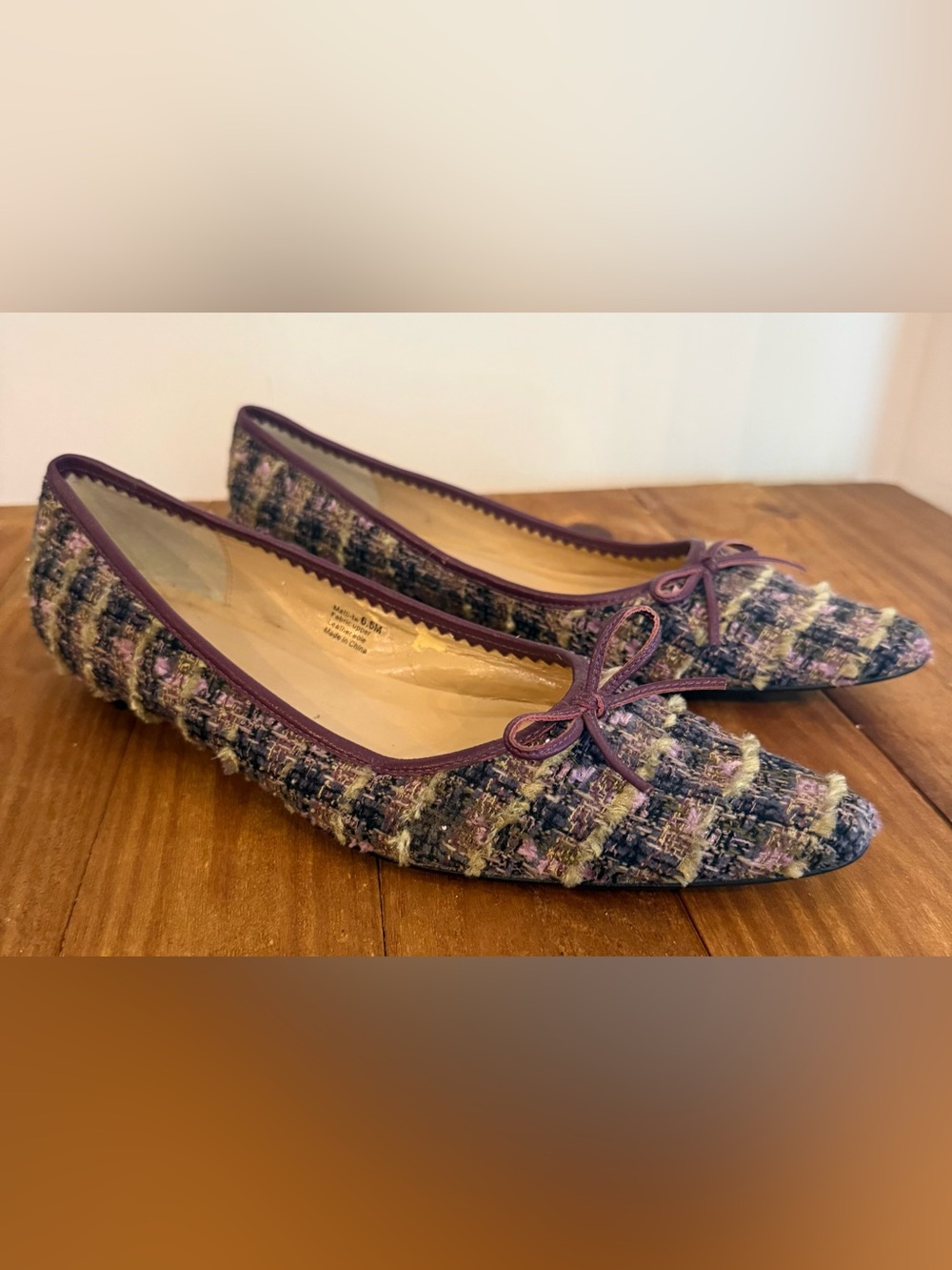 Pazzo. Tweed Bow Pointy Flats. Size 6.5.